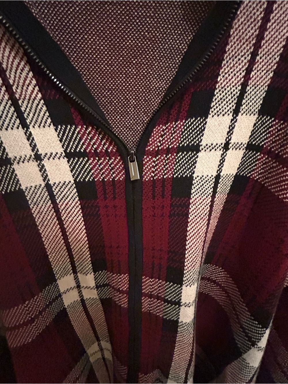 Jones New York Red Plaid Zip-Front Poncho Sweater - Picture 4 of 7